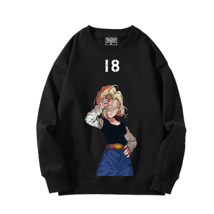 七龙珠动漫人造人18号元气美少女潮牌圆领卫衣秋冬加绒男休闲百搭