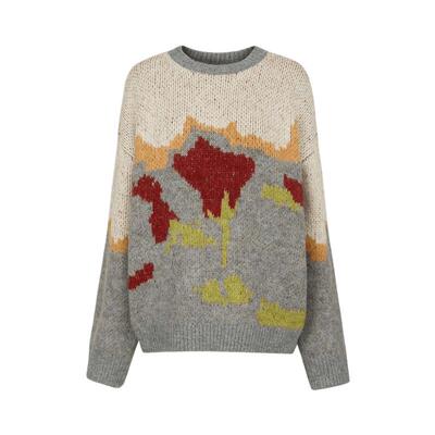 sdeer罗纹撞色提花宽松针织衫