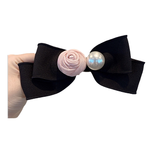 爱了~粉色立体玫瑰花蝴蝶结发夹侧边弹簧夹女后脑勺发饰黑色顶夹