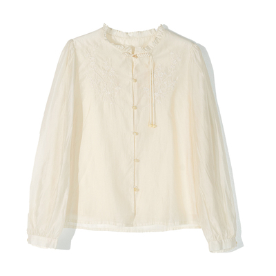 Missonep新中式天丝刺绣盘扣衬衫