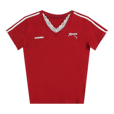 INSstudiosV领蕾丝拼接正肩短袖