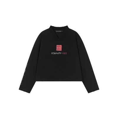 【明星同款】BLINDNOPLAN 24AW V领“平等主义”印花洗水长袖T恤