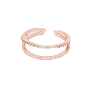 阿吉豆AJIDOU戒指双环时尚甜美镶钻可微调开口戒指环小众设计尾戒