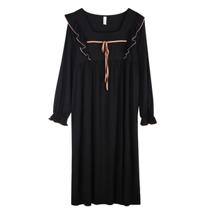 轩靓莫代尔睡裙女春秋季薄款长袖睡衣休闲可外穿家居服大码连衣裙