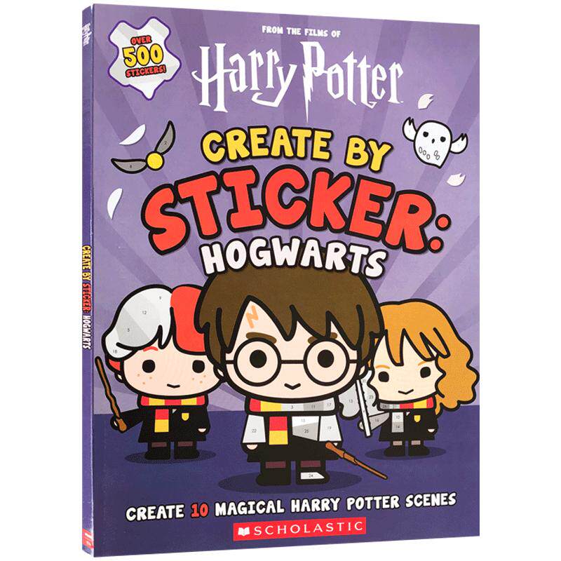 英文原版Harry Potter: Create by Sticker: Hogwarts 哈利波特系列霍格沃兹学院贴纸书儿童趣味读物6-8-10岁学乐出版