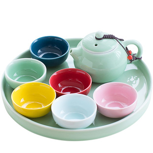 不单典雅青瓷彩色功夫茶具小套装简约家用办公室陶瓷泡茶壶茶杯