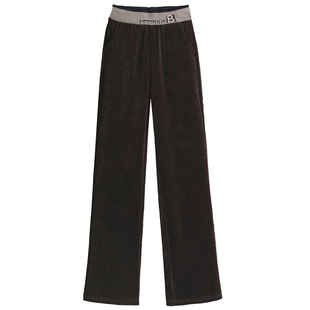 雪尼尔阔腿裤女春秋季新款高腰大码裤子胖mm宽松显瘦松紧腰直筒裤