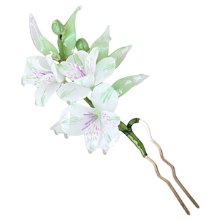 水仙百合 热缩花簪新中式u型发簪盘发日常古风女汉服旗袍发钗头饰