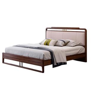 新中式实木床轻奢现代简约双人乌金木主卧室1.8米真牛皮胡桃木色
