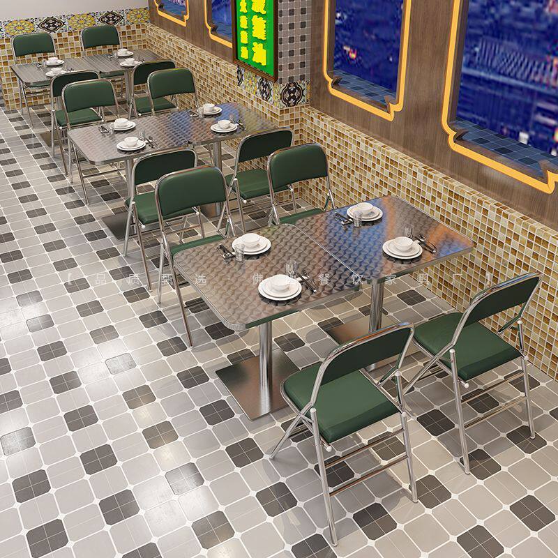 复古港风餐桌椅组合港式奶茶店冰室茶餐厅怀旧烧烤店不锈钢折叠椅
