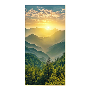 旭日东升进门玄关装饰画纯手绘风景油画东墙日出东方森林挂画