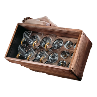 金箔白酒杯套装水晶玻璃金山分酒器家用小一口高档高端酒具收纳盒