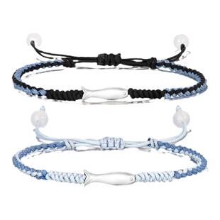 zeroline小鱼手链女纯银轻奢小众情侣手绳男蓝色编织红绳生日礼物