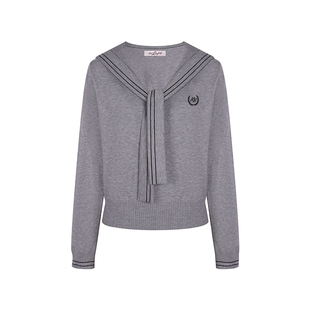 花铃太太jk制服春季海军领毛衣女学院风针织长袖套头宽松灰色套装