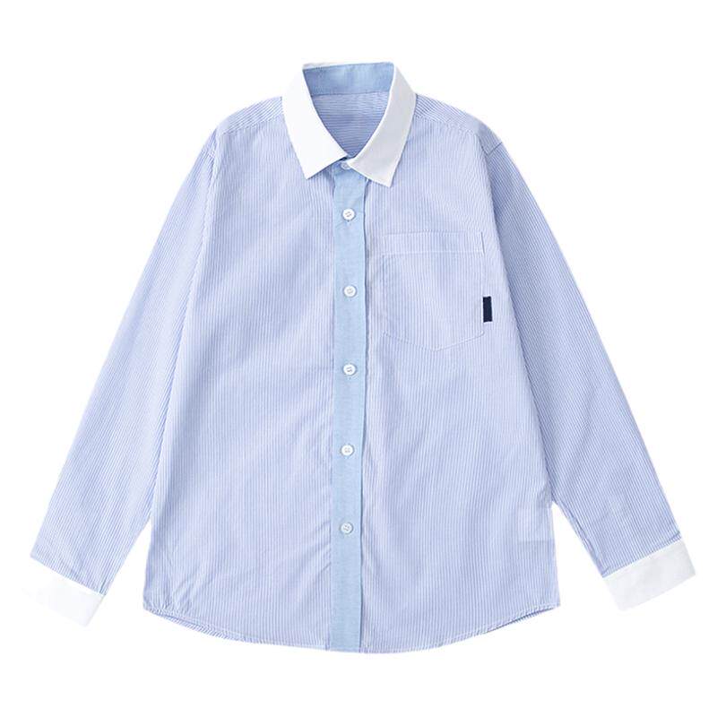 中大童蓝色条纹衬衫中小学生