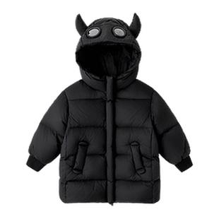 嘟嘟家儿童中长款羽绒服冬季男童外套黑色宝宝上衣加厚女童冬装新