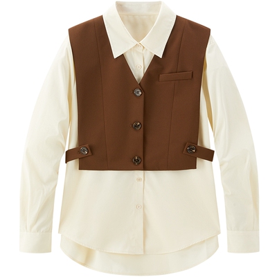 太平鸟女装年秋季款可脱卸马甲衬衫A1CAE3480