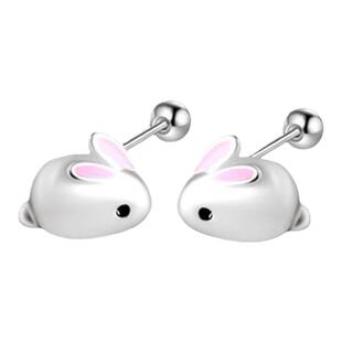 925纯银兔子耳钉女童本命年耳环螺丝纽扣纯银耳饰品养耳睡觉免摘