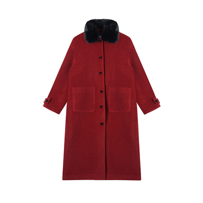 吴童童夹棉加厚毛领长袖毛呢外套