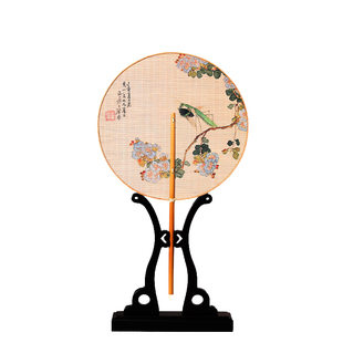 传统竹丝纨扇复古团扇竹制中式双面印花加厚青蓖蒲扇古风装饰空间