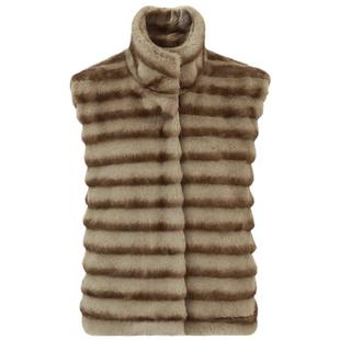 COCOBELLA奢感100%醋酸环保皮草马甲女冬浅帕斯条马夹外套FU0012