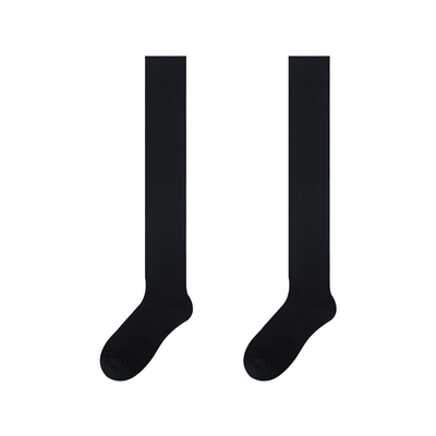 黑色纯棉麻花过膝瘦腿袜女长筒袜