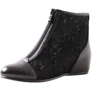 VDVC小众春新款蕾丝中跟坡跟隐形内增高女鞋透气凉鞋网靴凉靴4cm