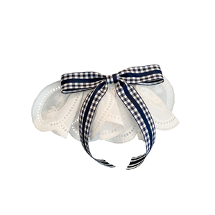 韩国少女学院风格纹蝴蝶结蕾丝裙摆弹簧夹高级感气质半扎发夹顶夹