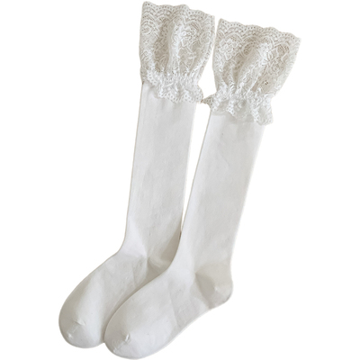 白色蕾丝小腿袜女秋冬长筒配长靴
