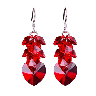 999纯银钩闪亮红色爱心本命新年喜庆耳环高级感水晶女不过敏耳饰