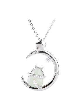 天然和田玉招财猫吊坠女款