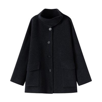 立领大口袋山羊绒呢子外套