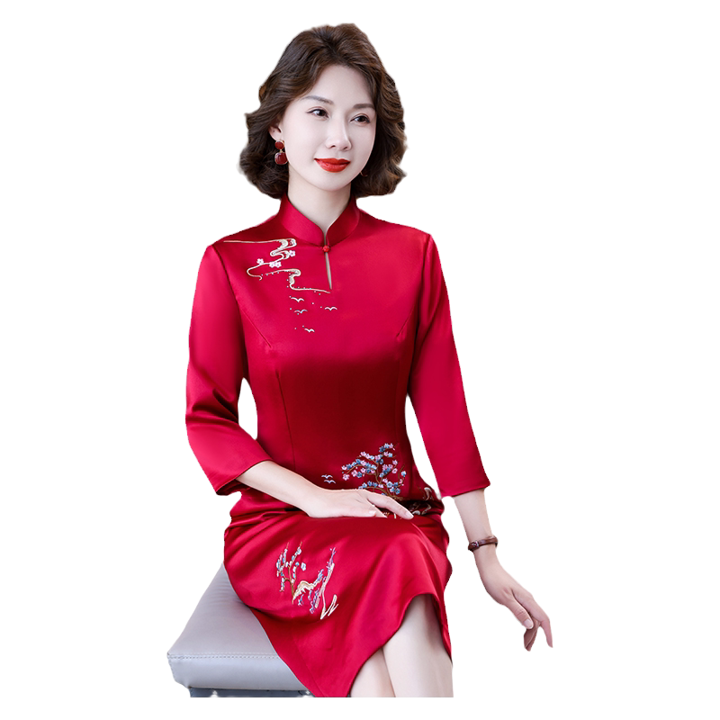 迪芬·璐嘉喜庆红色醋酸礼服