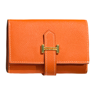 H家钱包短款真皮三折男 女士折叠H扣Epsom手掌纹大牌高端抽带钱夹