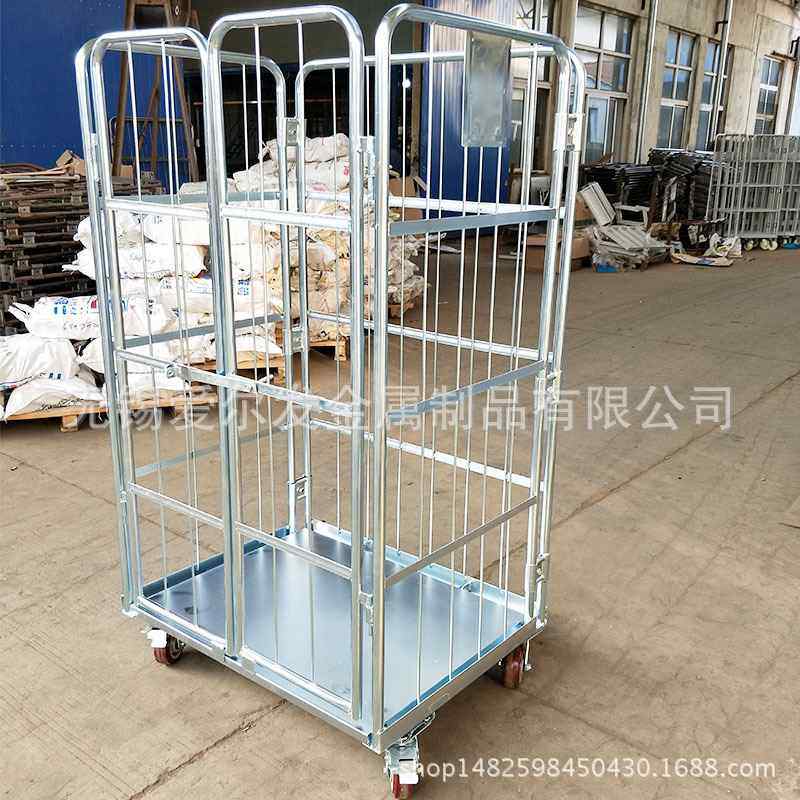 可折叠物流台车移动搬运快递笼车带门镀锌推车周转工具车加厚镀锌