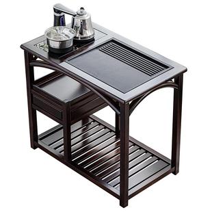 汇享实木茶车乌金石可移动带轮茶台茶水柜功夫茶桌边柜中式家具