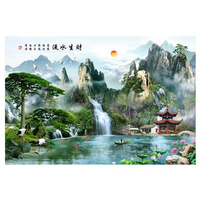 【自粘背胶】中式山水墙贴壁画
