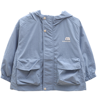 瑁恩瑁爱男童外套春秋薄款双层连帽上衣儿童拉链开衫冲锋衣褂子