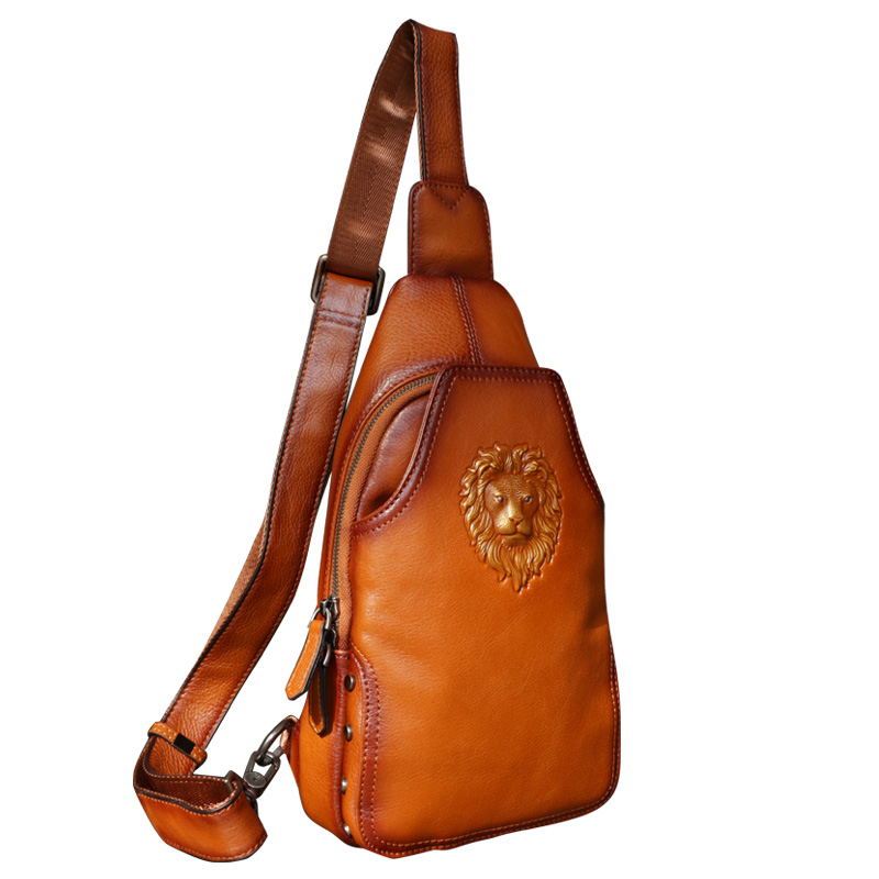 真皮胸包男单肩斜挎包头层牛皮胸前背包斜肩包新款个性男包皮肩带