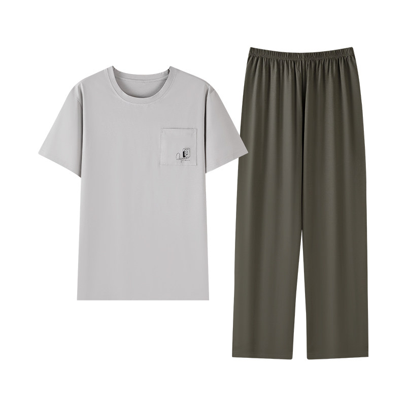 男士拉架棉薄款短袖家居服套装