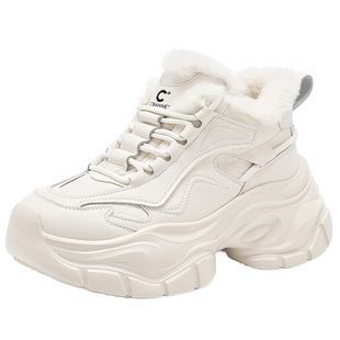 千百度休闲棉鞋女冬季新款保暖加绒雪地鞋高帮毛毛鞋运动老爹棉鞋