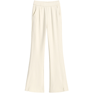 高腰加绒米白微喇叭休闲裤女开叉不贴腿垂顺大码加长加厚显瘦保暖