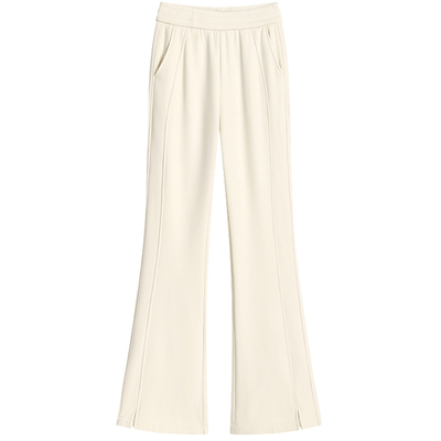 高腰加绒米白微喇叭休闲裤女