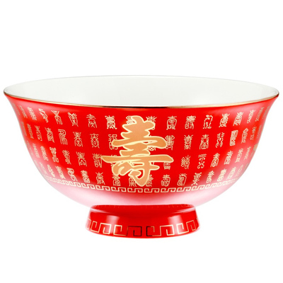东方福瓷中式复古骨瓷中国红高足寿碗酒店祝寿用瓷供应DFFC1008