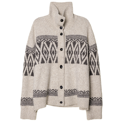 圈圈纱牦牛绒针织烟囱领开衫