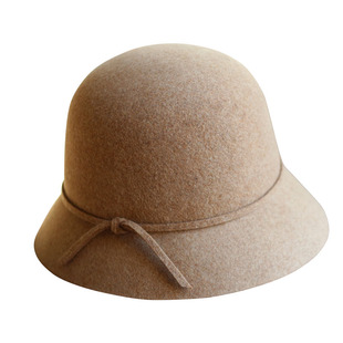 秋冬羊毛呢渔夫帽女秋冬 韩版 百搭简约蝴蝶结优雅小盆帽可折叠