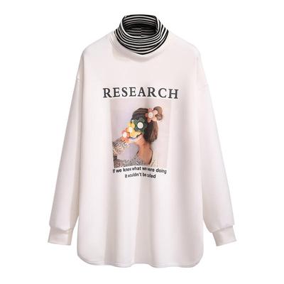 条纹拼接半高领内搭打底衫加绒厚