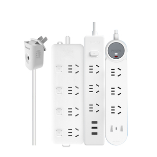 飞利浦插座两项插头90°旋转2脚插排短线插线板带USB0.5米1米家用