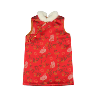 大耳象女童毛绒领旗袍裙马甲冬款宝儿新中式拜年服3M雪丽棉上衣厚