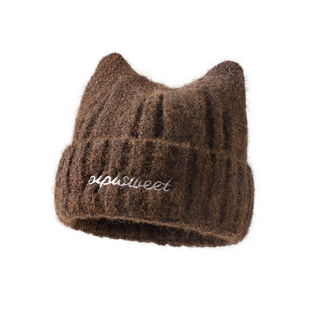 猫耳朵帽子女冬季韩系高级感可爱保暖防寒护耳显脸小针织毛线冷帽